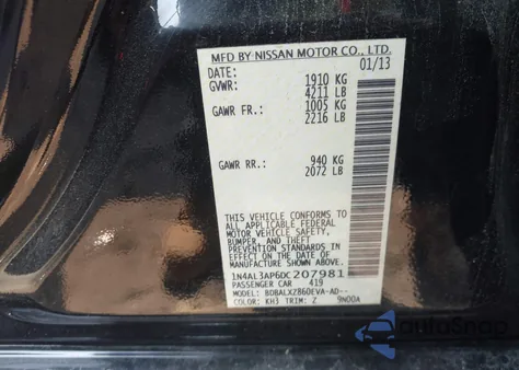 2013 Nissan Altima 2.5 Sl from USA, damaged, VIN 1N4AL3AP6DC207981